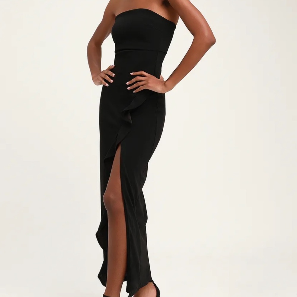 After Hours Black Strapless Ruffled Maxi Dress